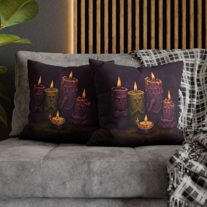 Candle Committee – Whimsigoth Decor with Five Candles in a Meeting – Pillow / Cover