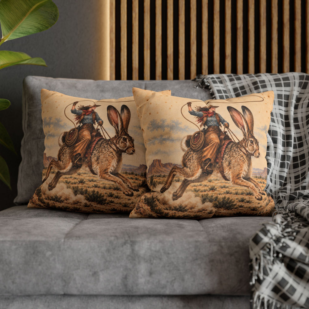 Giant Jackrabbit Rodeo – Western Wall Art with a Lasso Over Open Country – Pillow / Cover