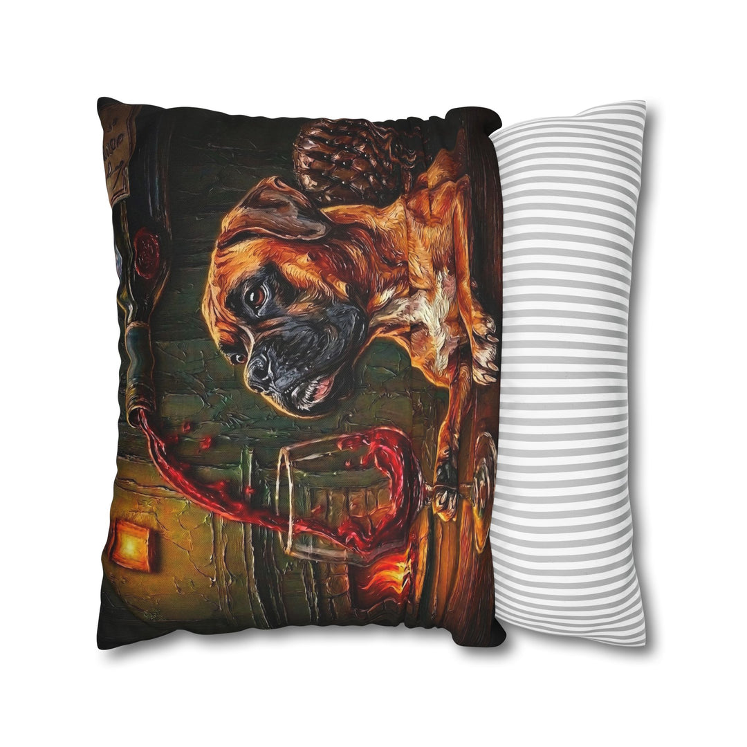 "Wine & Woof" - Boxer Pillow Cover - Dog Lover Home Decor