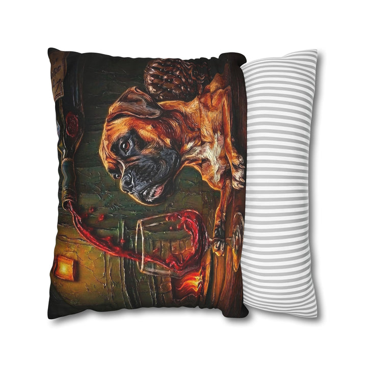 "Wine & Woof" - Boxer Pillow Cover - Dog Lover Home Decor