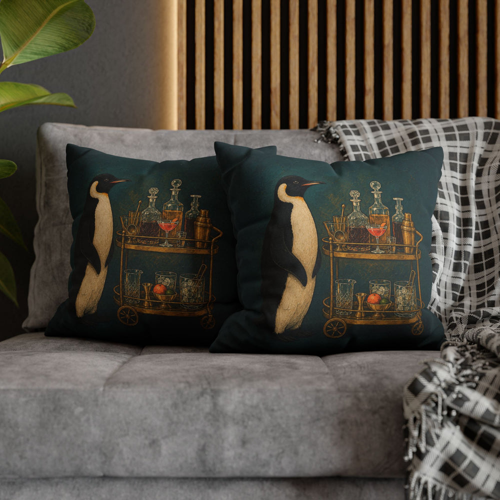 Bar Cart Butler – Bar Cart Decor with a Penguin in Permanent Black Tie – Pillow / Cover