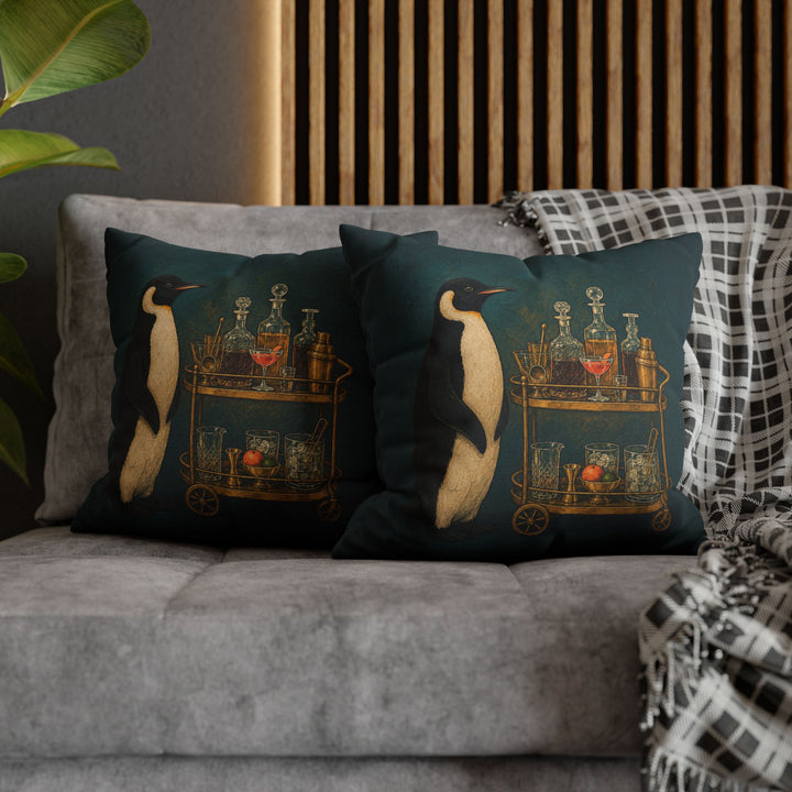 Bar Cart Butler – Bar Cart Decor with a Penguin in Permanent Black Tie – Pillow / Cover