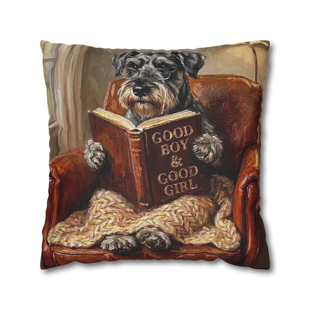 "Evening Read" - Schnauzer Throw Pillow - Dog Lover Home Decor