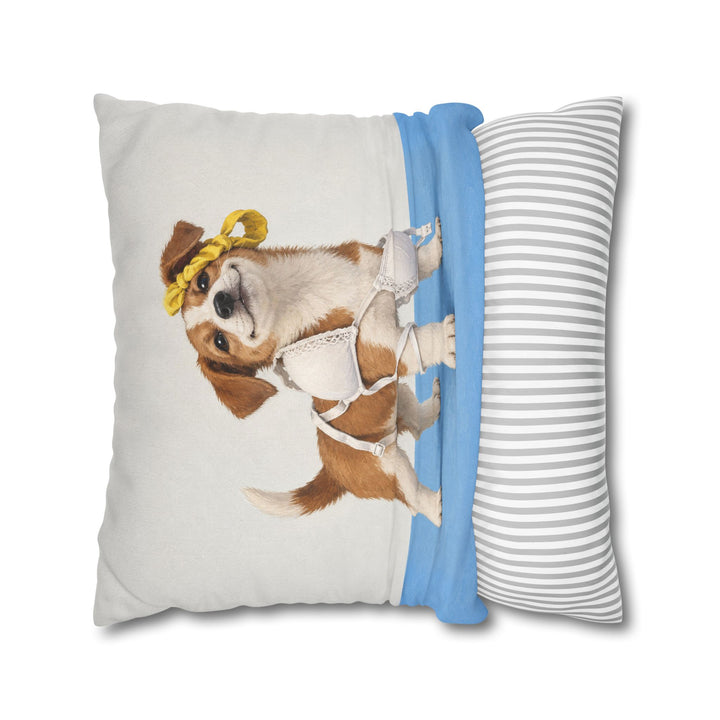Delicates Down – Laundry Room Art with a Puppy in Tangled Straps – Pillow / Cover