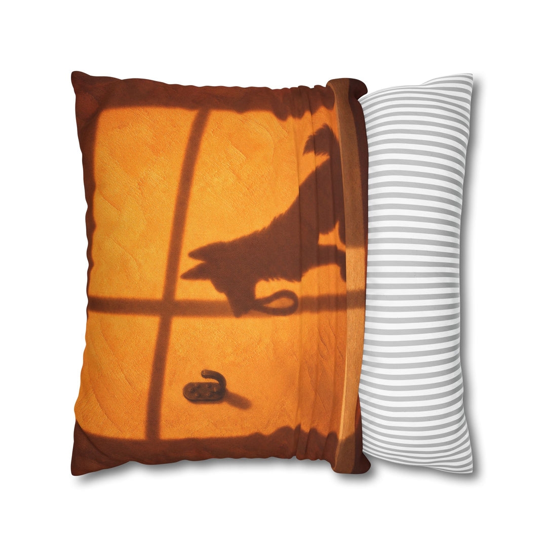 Any Minute Now – Dog Wall Art with an Amber Wall and Hard Shadows – Pillow / Cover