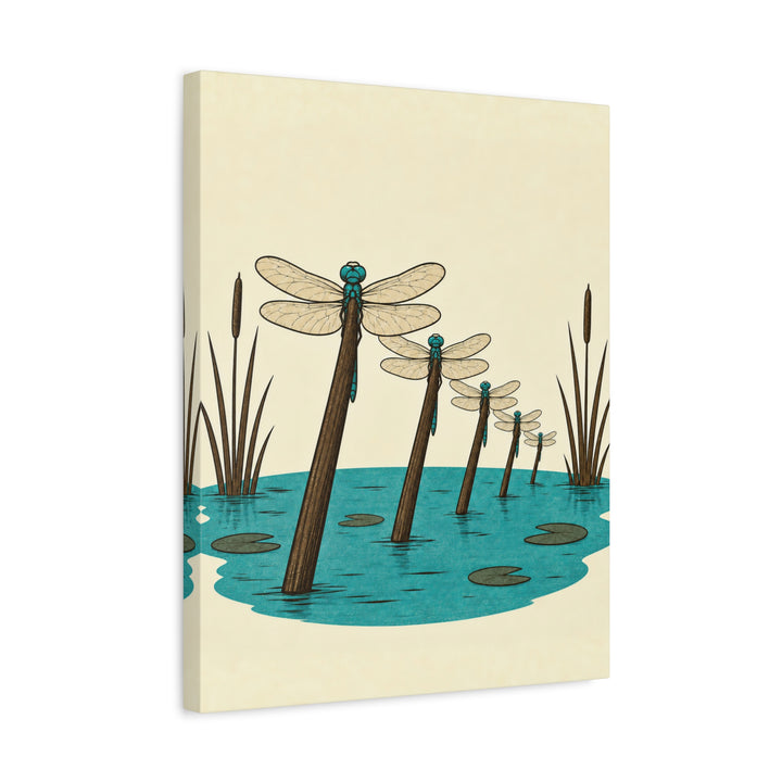 Dragonfly Airfield – Dragonfly Art with a Reed Stem Runway Lineup – Canvas / Framed Canvas