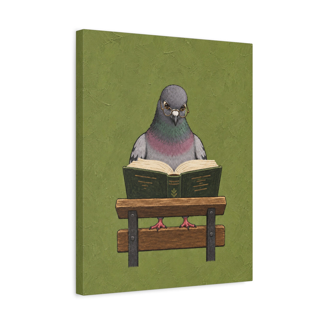 The Scholar – Pigeon Wall Art with Reading Glasses on a Park Bench – Canvas / Framed Canvas