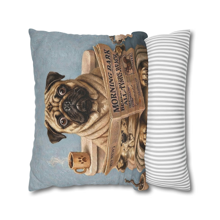 "Morning Business" - Pug Pillow Cover - Dog Lover Home Decor