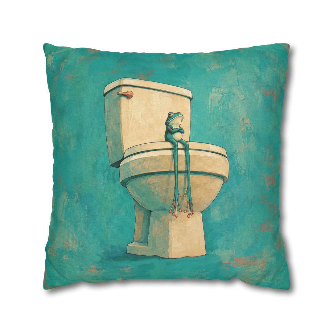 Small Frog, Big Throne – Funny Toilet Art with a Porcelain Monarch – Pillow / Cover