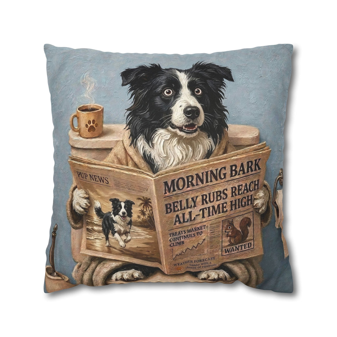 "Morning Business" - Border Collie Throw Pillow - Dog Lover Home Decor