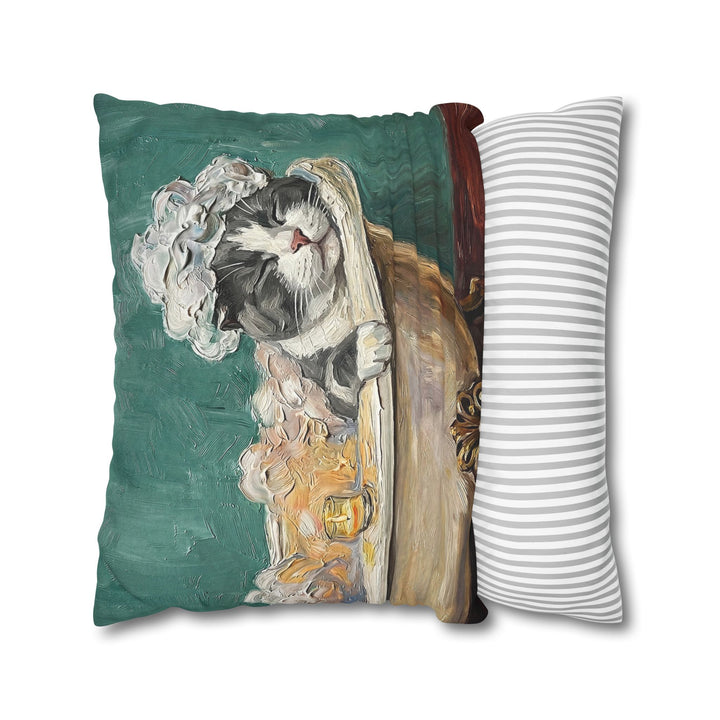 "Spa Day" - Grey & White Bicolor Throw Pillow - Cat Lover Home Decor