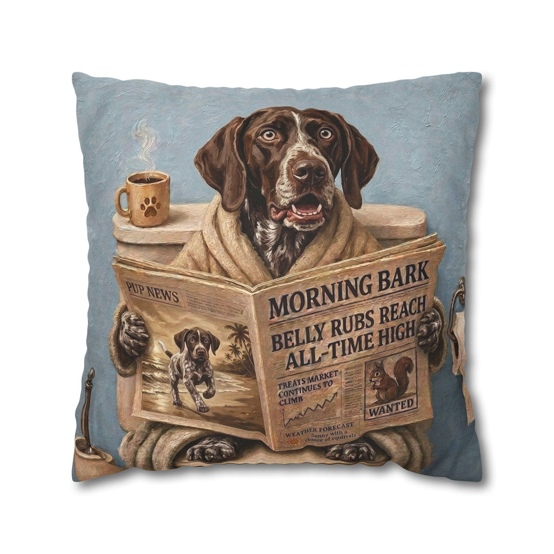 German Shorthaired Pointer on the Toilet Funny Throw Pillow, Newspaper Reading Dog Pillow Cover, Gag Gift