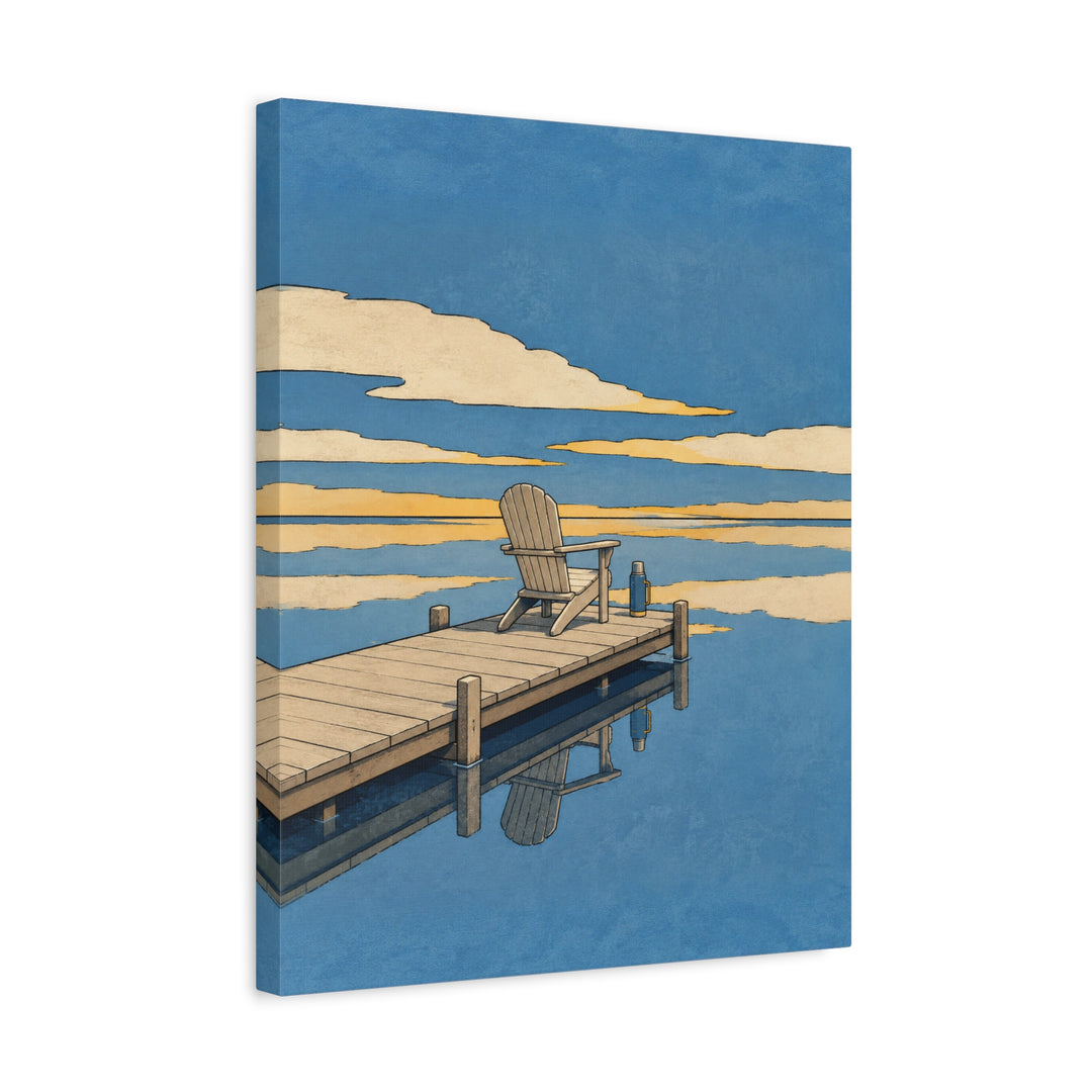 Lake Glass – Lake House Wall Art with a Dock and an Empty Chair – Canvas / Framed Canvas