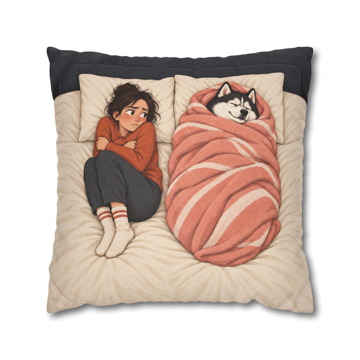 The Blanket Thief – Above Bed Art with a Husky and a Stolen Duvet – Pillow / Cover