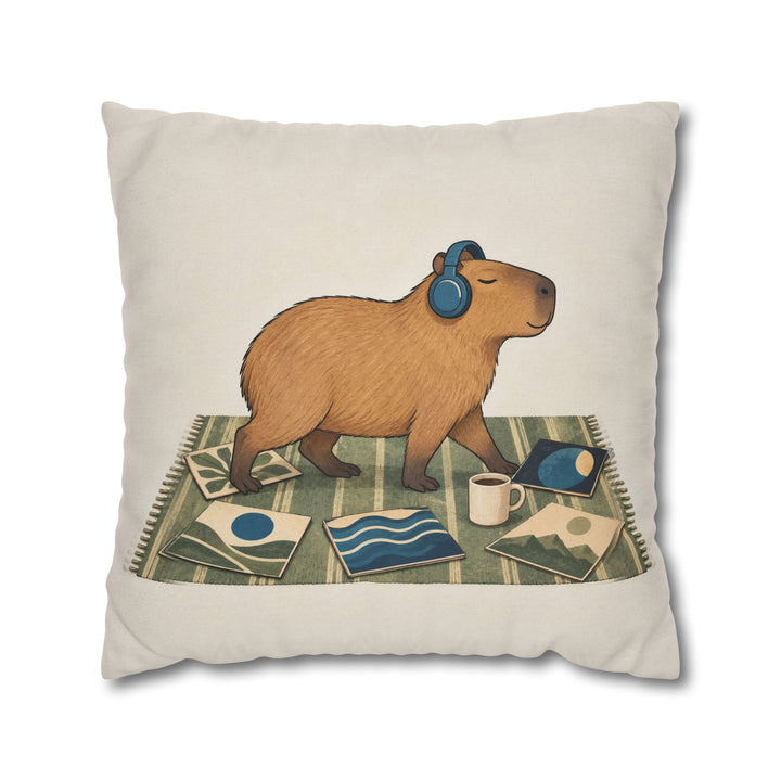 Vinyl Sunday – Vinyl Record Decor with Headphones on a Rug – Pillow / Cover
