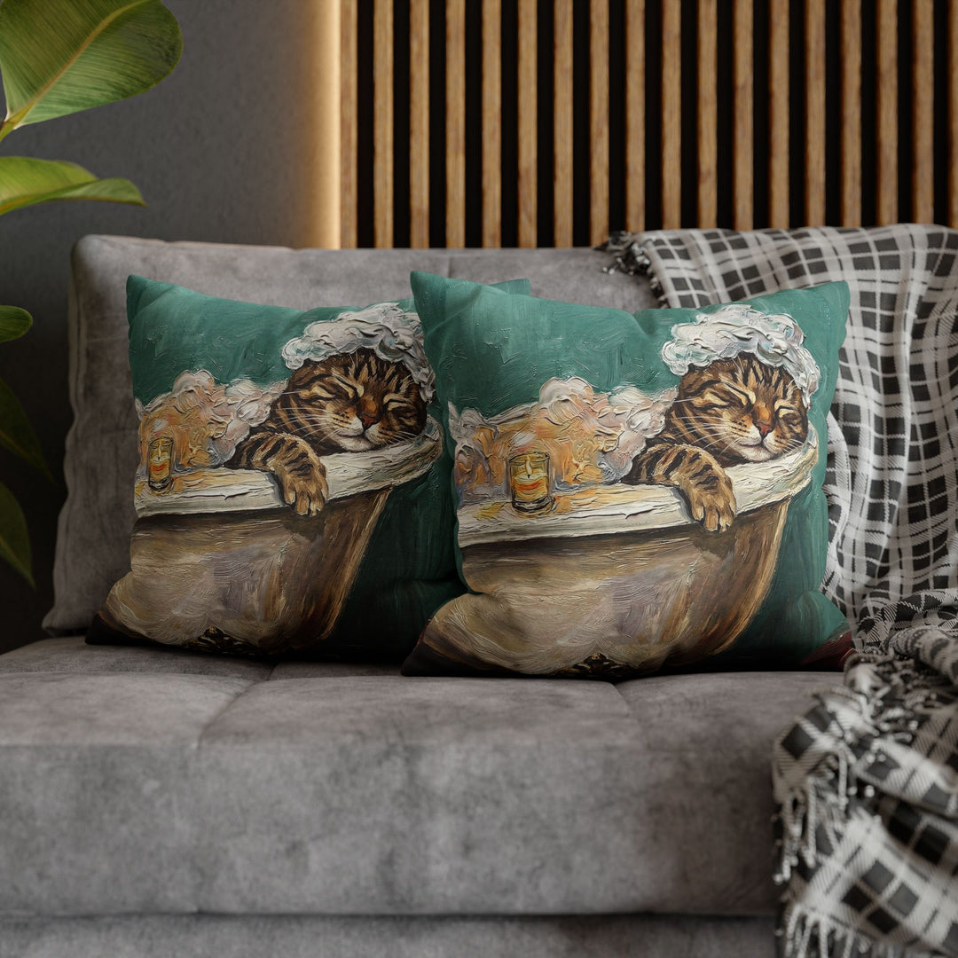"Spa Day" - Classic Tabby Throw Pillow - Cat Lover Home Decor