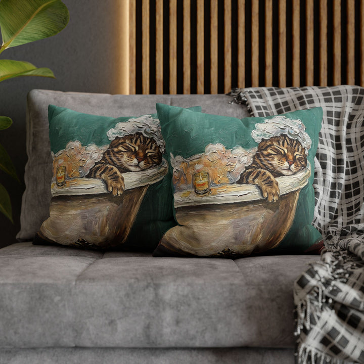 "Spa Day" - Classic Tabby Throw Pillow - Cat Lover Home Decor