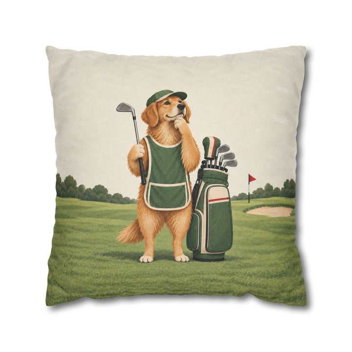 The Caddie – Golf Wall Art with a Dog Studying the Green – Pillow / Cover
