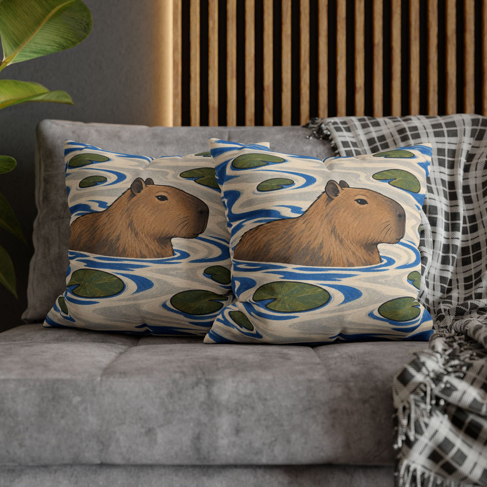 Slow River – Therapy Office Decor with a Drifting Capybara – Pillow / Cover