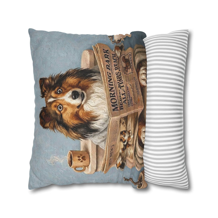 "Morning Business" - Shetland Sheepdog Pillow Cover - Dog Lover Home Decor