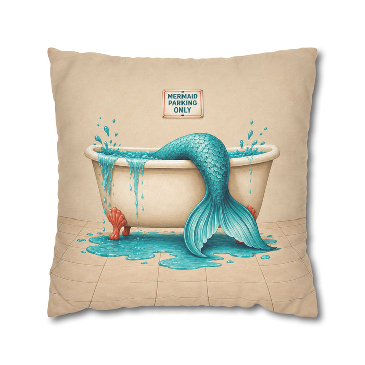 Mermaid Parking Only – Mermaid Wall Art with a Tail Over the Tub – Pillow / Cover
