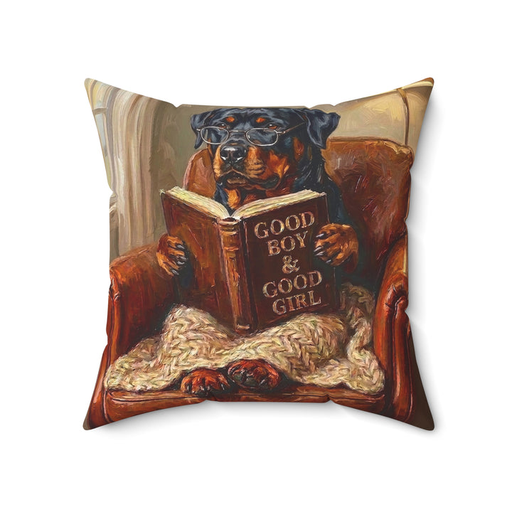 "Evening Read" - Rottweiler Throw Pillow - Dog Lover Home Decor