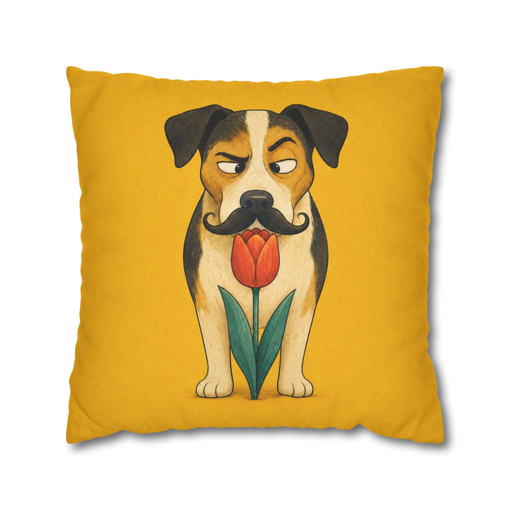 Garden Inspector II – Funny Dog Art with a Suspicious Tulip Sniff – Pillow / Cover