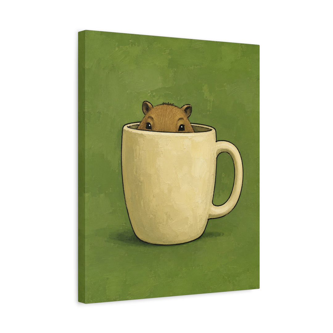 Capy Mug Shot – Capybara Wall Art with a Peek Over an Oversized Rim – Canvas / Framed Canvas