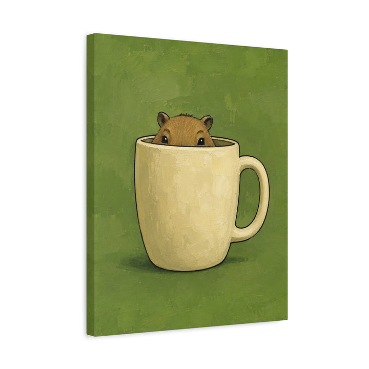 Capy Mug Shot – Capybara Wall Art with a Peek Over an Oversized Rim – Canvas / Framed Canvas