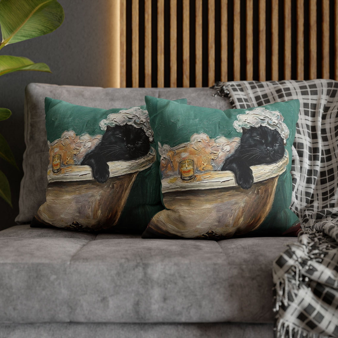 "Spa Day" - Black Throw Pillow - Cat Lover Home Decor