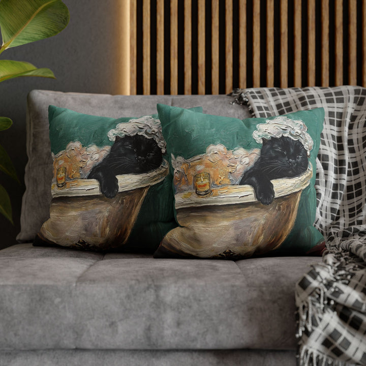 "Spa Day" - Black Throw Pillow - Cat Lover Home Decor