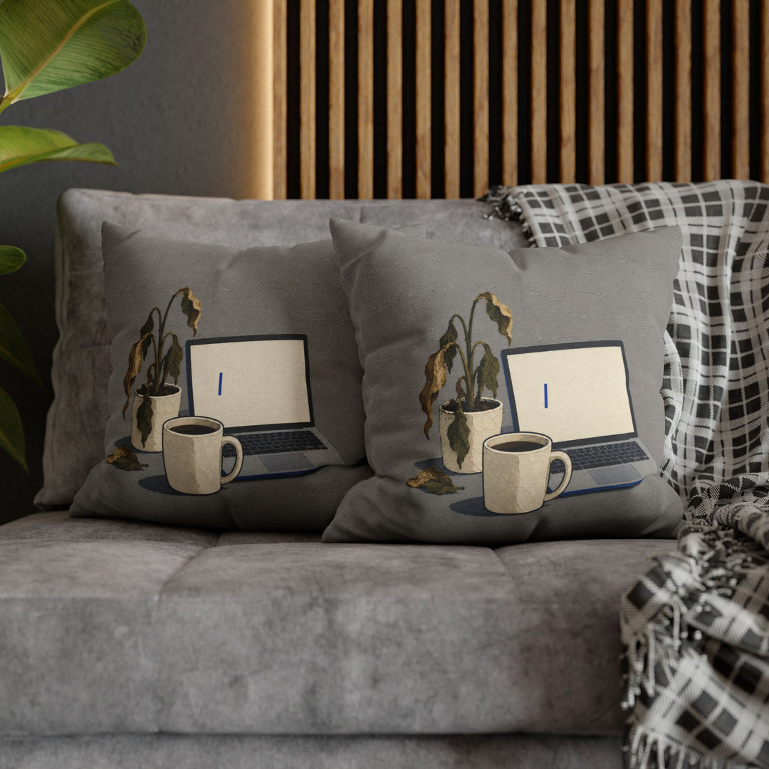 Monday: A Still Life – Funny Office Decor with Cold Coffee and a Dead Plant – Pillow / Cover