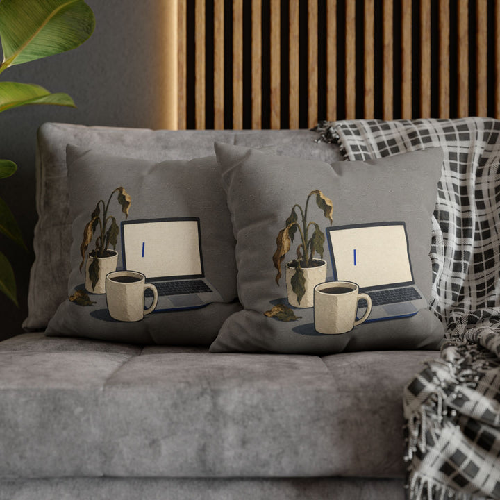 Monday: A Still Life – Funny Office Decor with Cold Coffee and a Dead Plant – Pillow / Cover