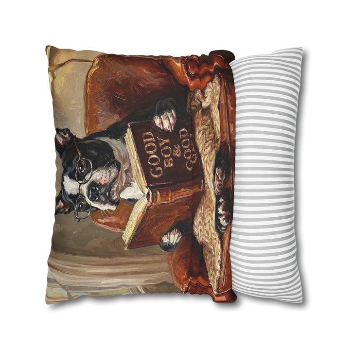 "Evening Read" - Boston Terrier Pillow Cover - Dog Lover Home Decor
