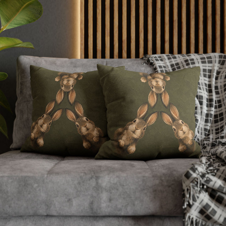 Quiet Warren POV – Bunny Bathroom Art with Ears Converging From Above – Pillow / Cover