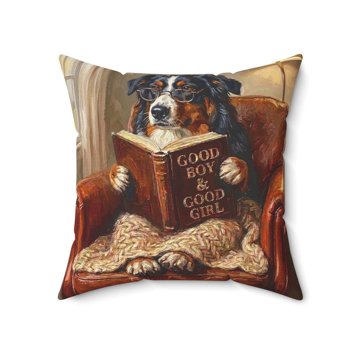 "Evening Read" - Australian Shepherd Throw Pillow - Dog Lover Home Decor