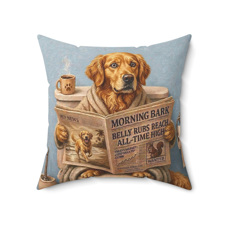 "Morning Business" - Golden Retriever Throw Pillow - Dog Lover Home Decor