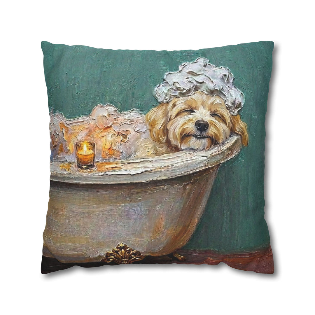 "Spa Day" - Havanese Throw Pillow - Dog Lover Wall Art Home Decor