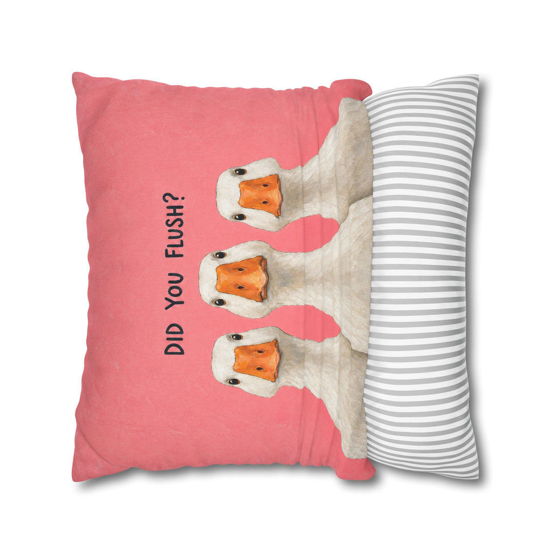 Did You Flush? – Funny Bathroom Art with Three Geese Craning Closer – Pillow / Cover