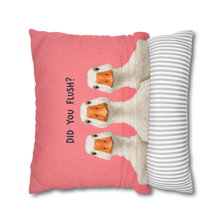Did You Flush? – Funny Bathroom Art with Three Geese Craning Closer – Pillow / Cover