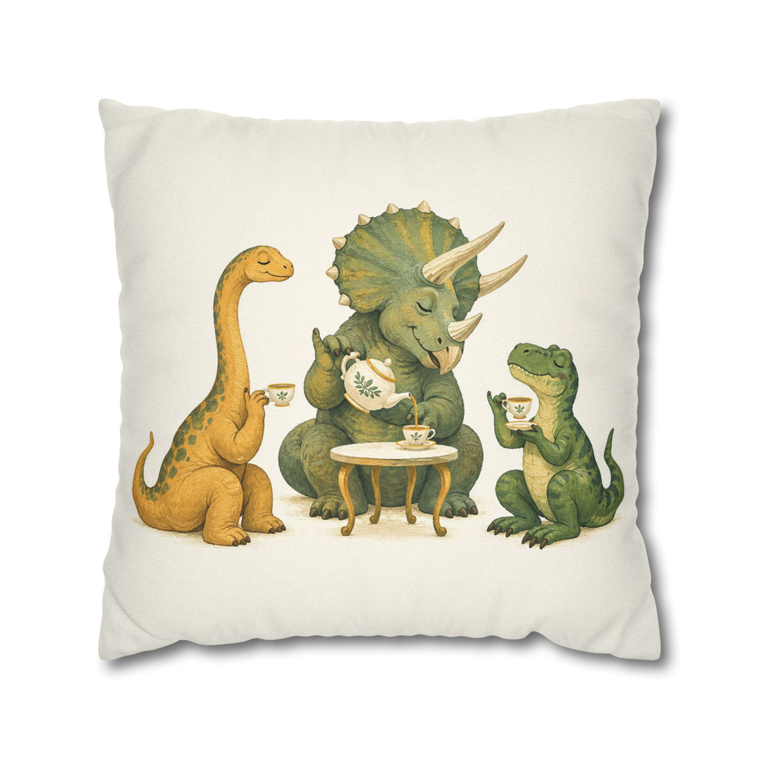 Dino Tea Party – Dinosaur Nursery with a Tiny Table and Raised Pinkies – Pillow / Cover