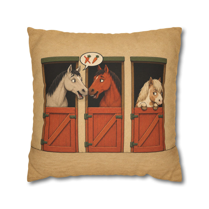 Stable Gossip – Horse Art with Two Stall Doors and a Rumor – Pillow / Cover