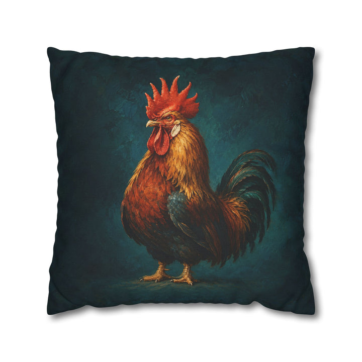 Portrait of the Rooster – Rooster Art with a Comb Like a Painted Crown – Pillow / Cover