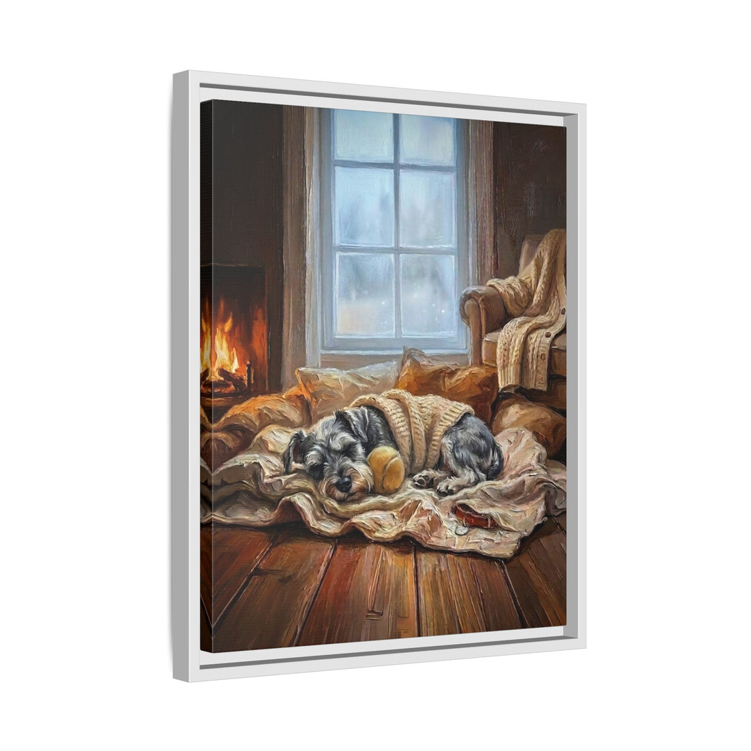 "Calm Memories" - Schnauzer Vertical Framed Canvas - Dog Lover Wall Art