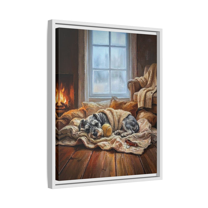 "Calm Memories" - Schnauzer Vertical Framed Canvas - Dog Lover Wall Art