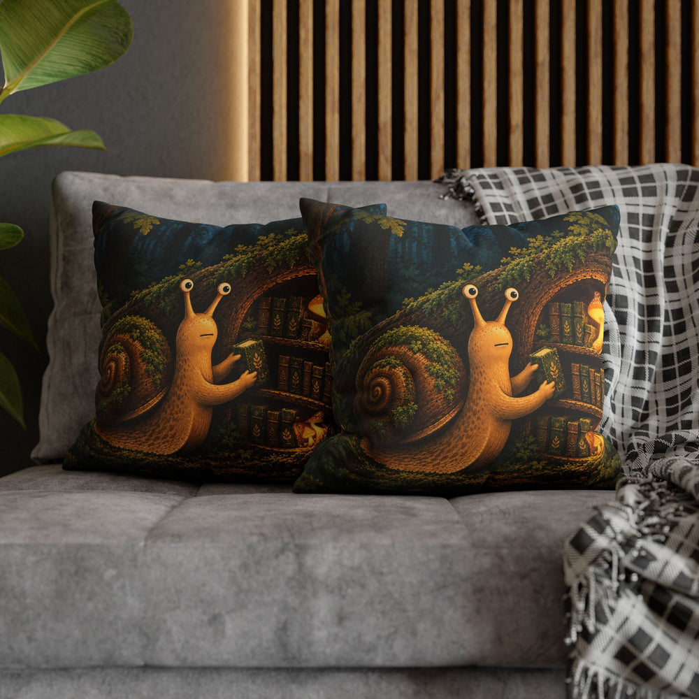 The Moss Librarian – Moss Decor with a Snail Shelving Tiny Volumes – Pillow / Cover