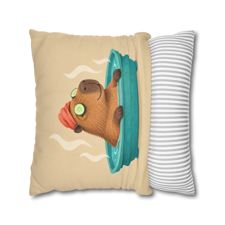 The Deep Soak – Capybara Wall Art in a Steaming Spa Bath – Pillow / Cover