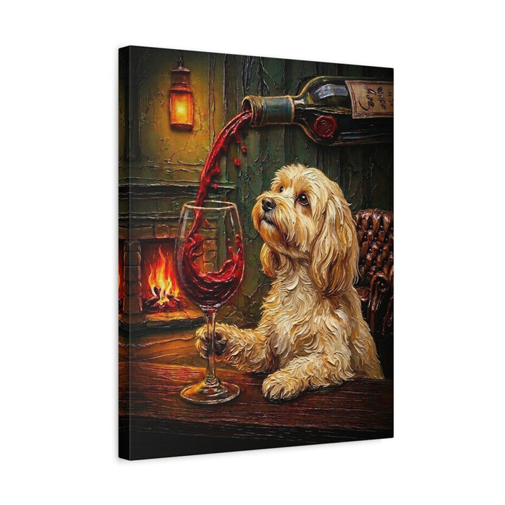 "Wine & Woof" - Havanese Vertical Canvas - Dog Lover Wall Art