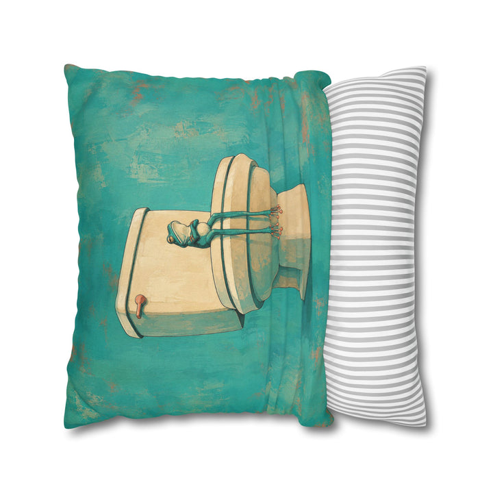 Small Frog, Big Throne – Funny Toilet Art with a Porcelain Monarch – Pillow / Cover