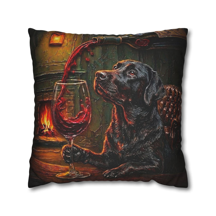 "Wine & Woof" - Labrador Throw Pillow - Dog Lover Home Decor